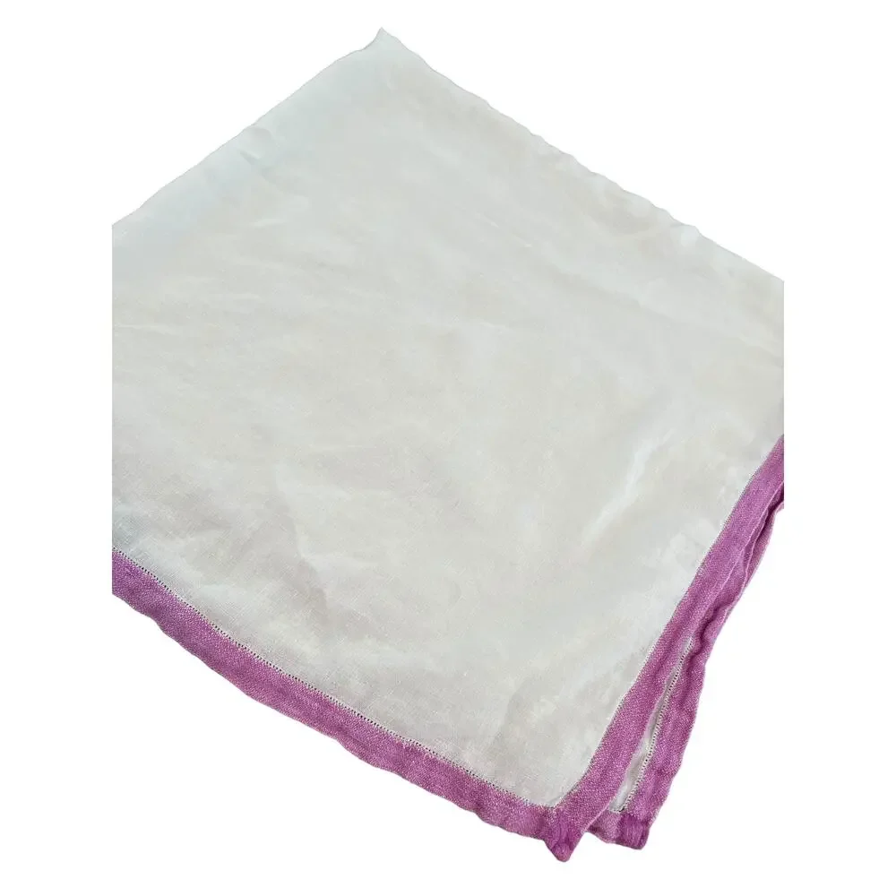 Vintage Hemstitch Square Tablecloth White Lilac Trim